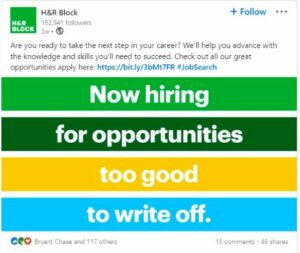 H&R block hiring post