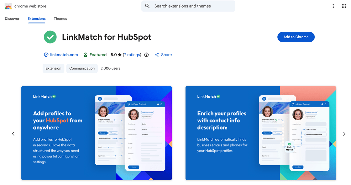 LinkMatch for HubSpot on the Chrome Web Store with the Add to Chrome button